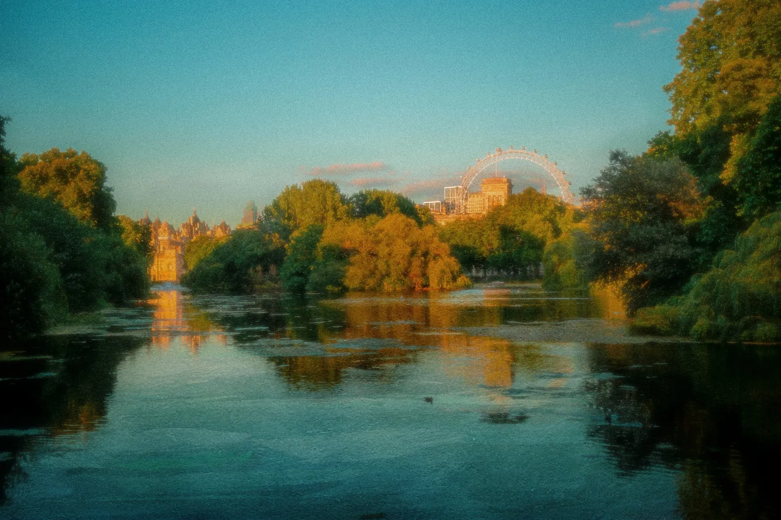 St James's Park et le London Eye, texture peinte / St James's Park and the London Eye, painted texture